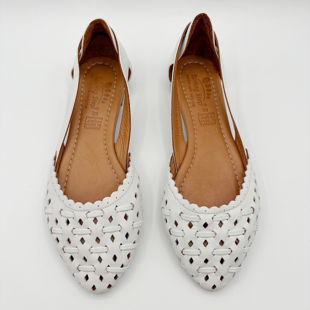Spring Step Eslora White Leather Loafer Comfort Shoe Size 8.5/39 Cutouts Flats